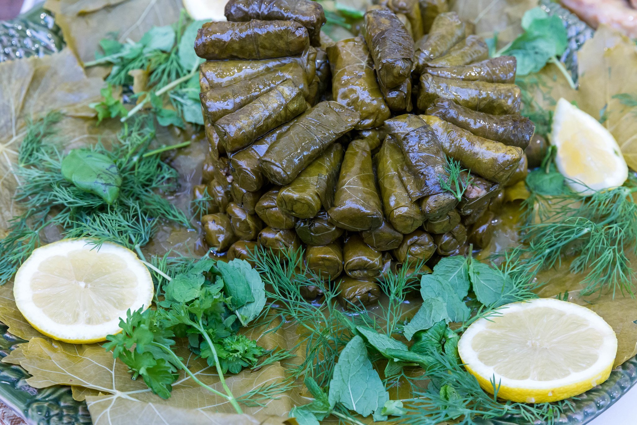 Dolmadakia: Greek wraps made with stuffed vine leaves - traditional greek food 