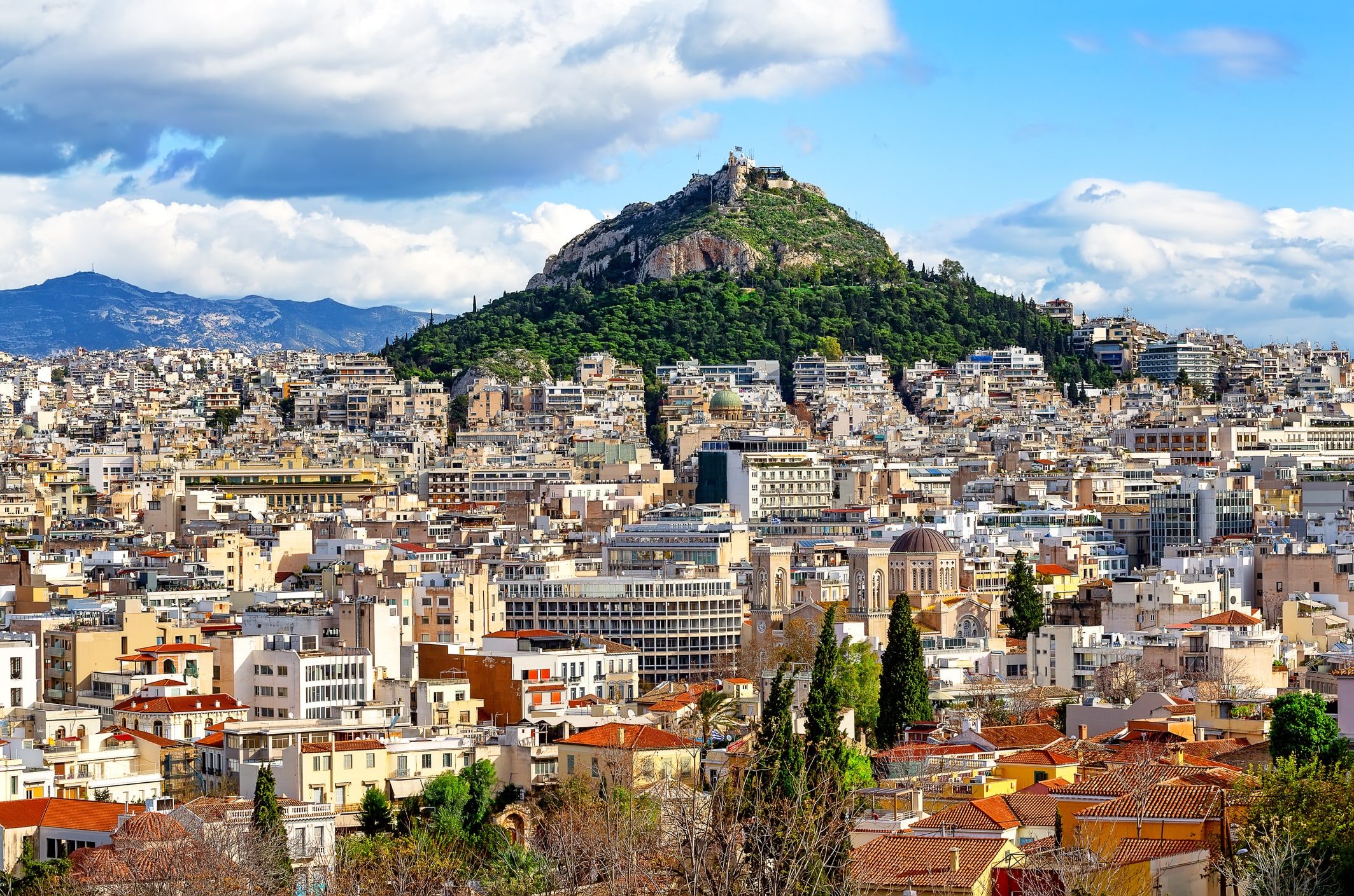 panorama View of Lycabettus mount from Acropolis hill in Athens