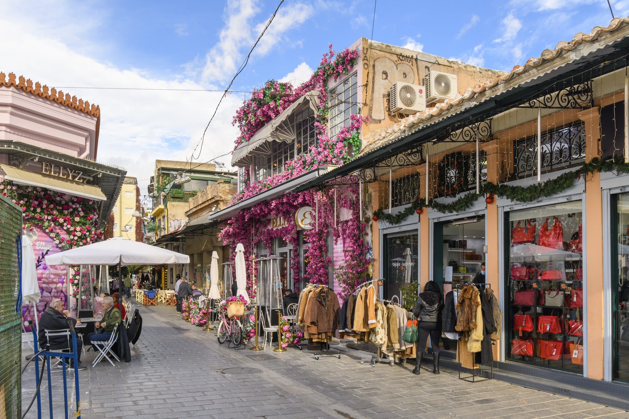 thiseio narrow streets athens local tourist shops
