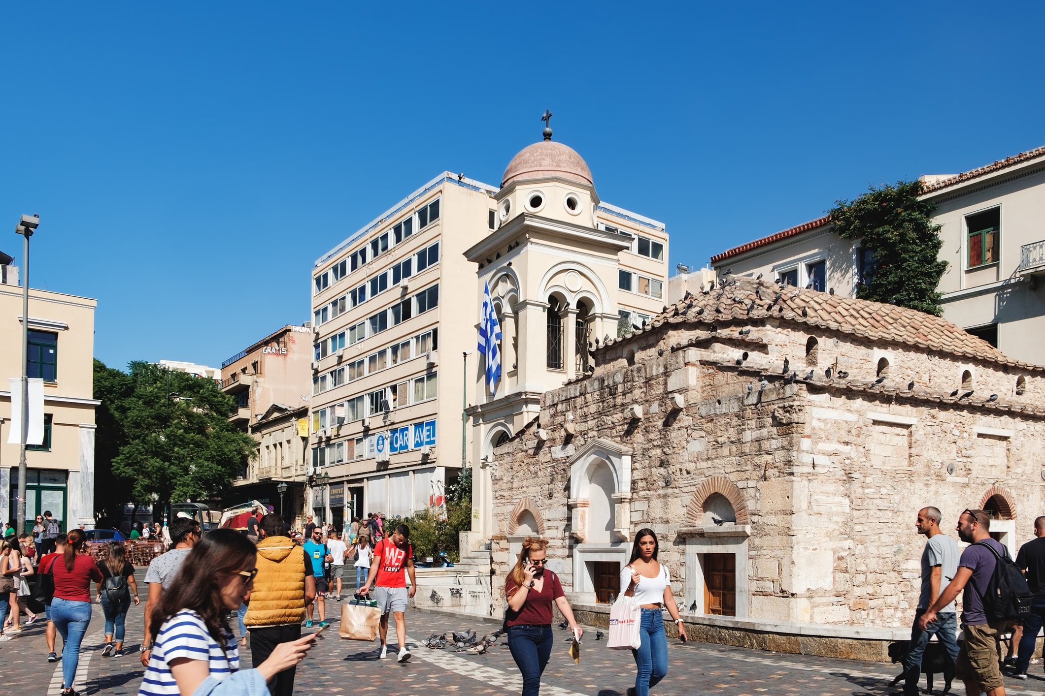 People walking through Monastiraki square