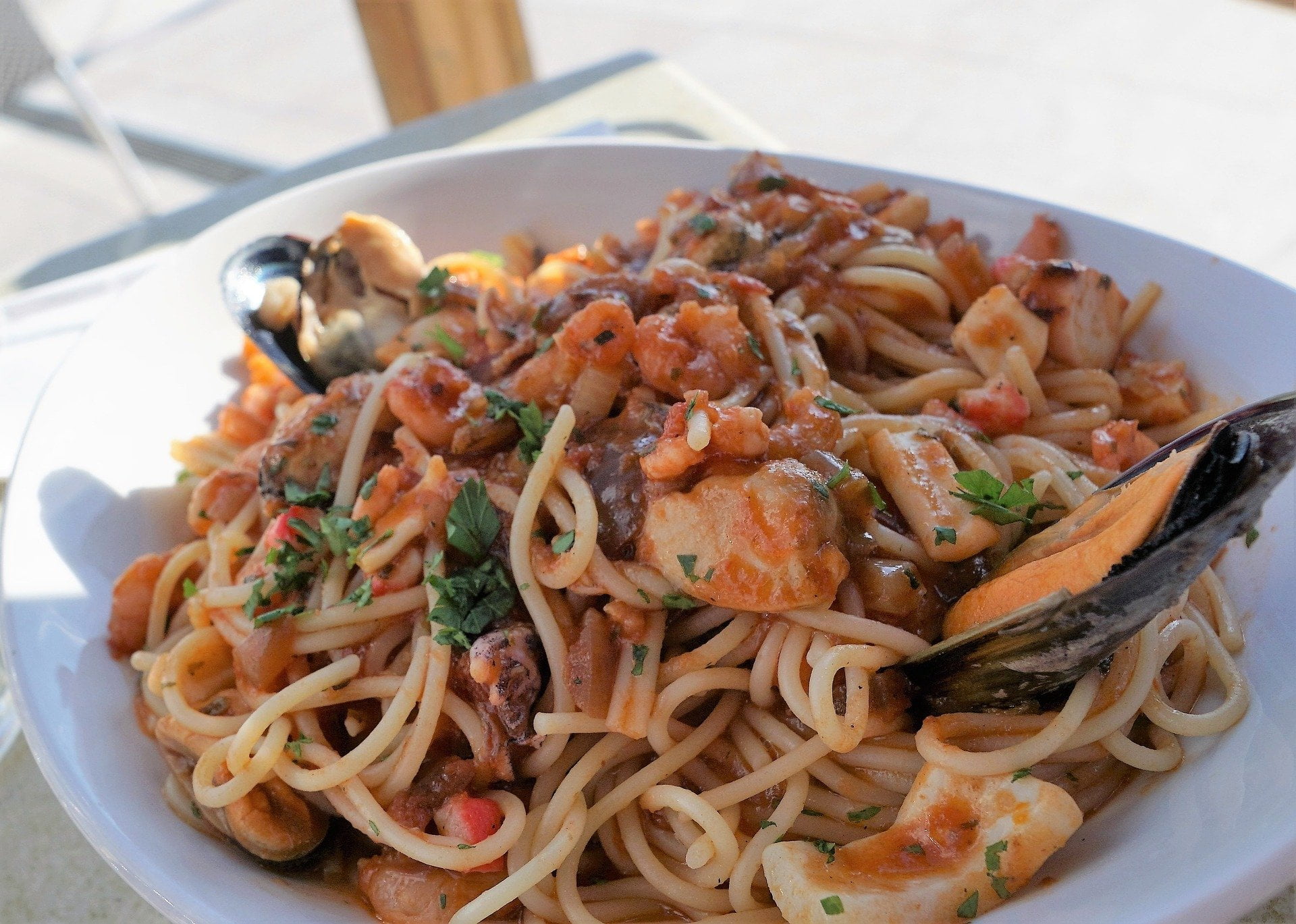 seafood pasta on milos island