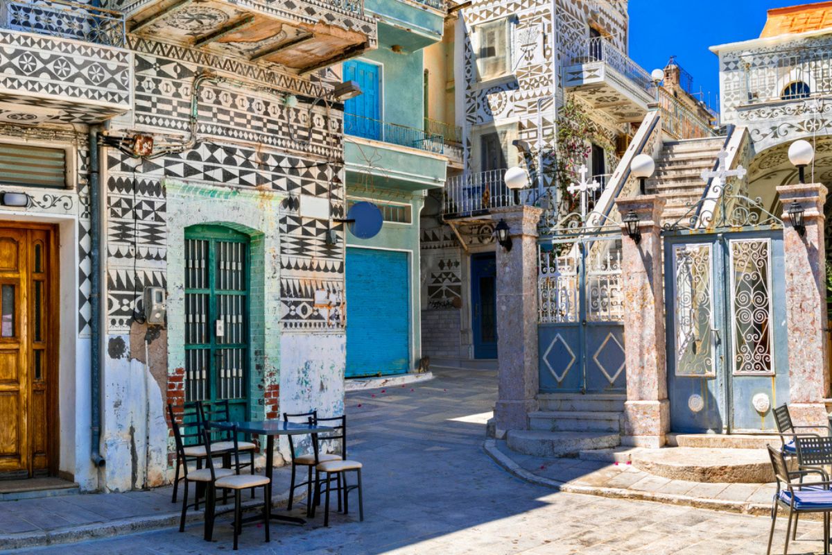 famous Pyrgi village known as painted (carved) village in Chios_Greek Winter Islands