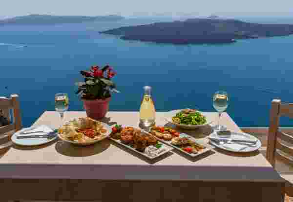 Lunch by the sea, Greece, island Santorini Santorini food_feature