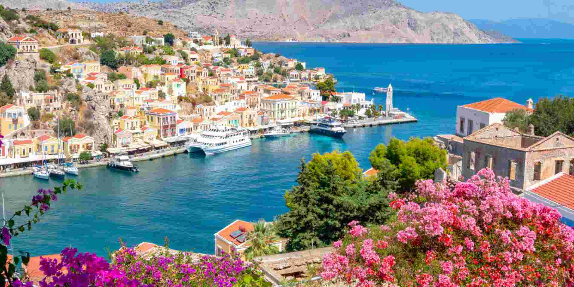 Symi town cityscape, Dodecanese islands, Greece Symi Town_feature_car free Greek Islands