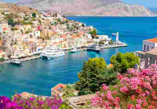 Symi town cityscape, Dodecanese islands, Greece Symi Town_feature_car free Greek Islands