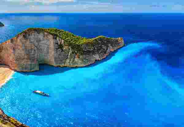 Aerial view of Navagio Beach (Shipwreck Beach), Zakynthos island, Greece. Navagio beach Zakynthos_feature