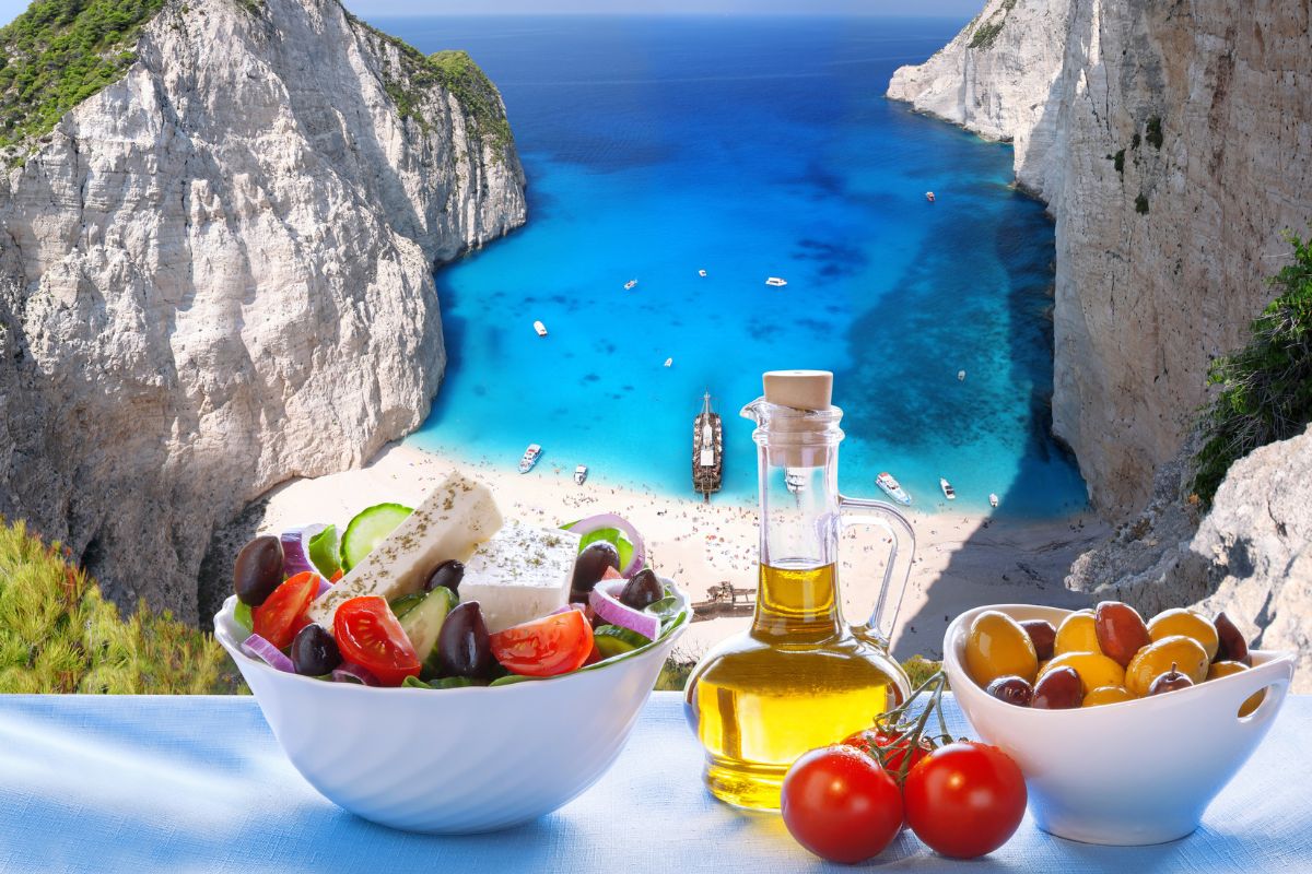 View from above on famous Myrtos beach in Kefalonia island. In the top five beaches in Greece.