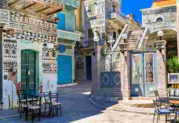 famous Pyrgi village known as painted (carved) village in Chios Chios_medieval greece_feature