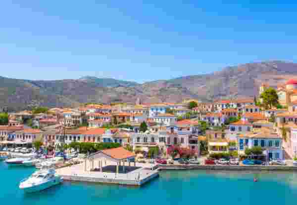 Scenic aerial view of Galaxidi village with colorful buildings, Greece Galaxidi_feature