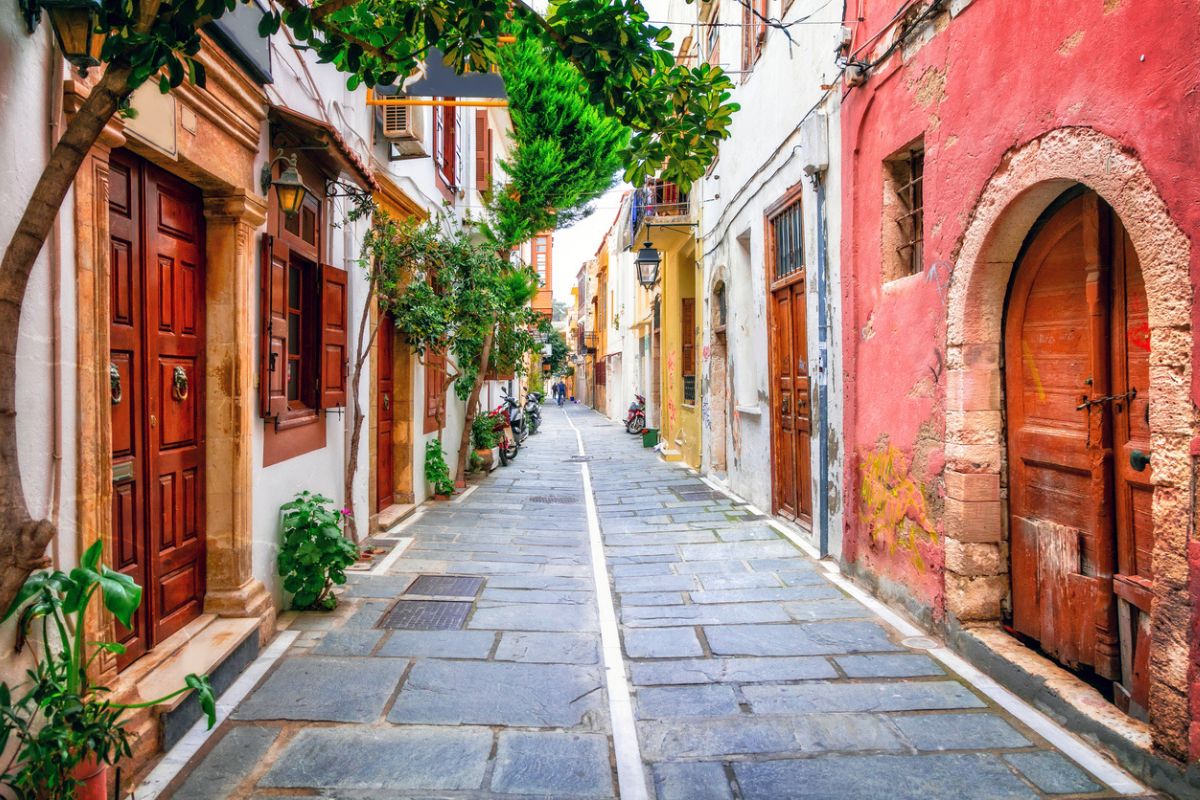Traditional street restaurants and streets of Greece. Crete island