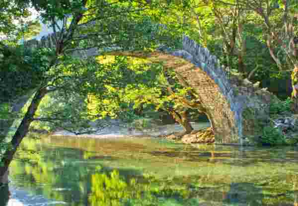 Old stone bridge, Aoos river, Epirus, Greece, Europe Aoos River_zagori_feature