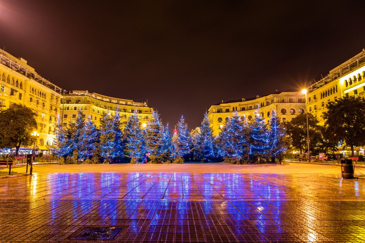 Christmas trees on Aristotelous Square in Thessaloniki - Greece