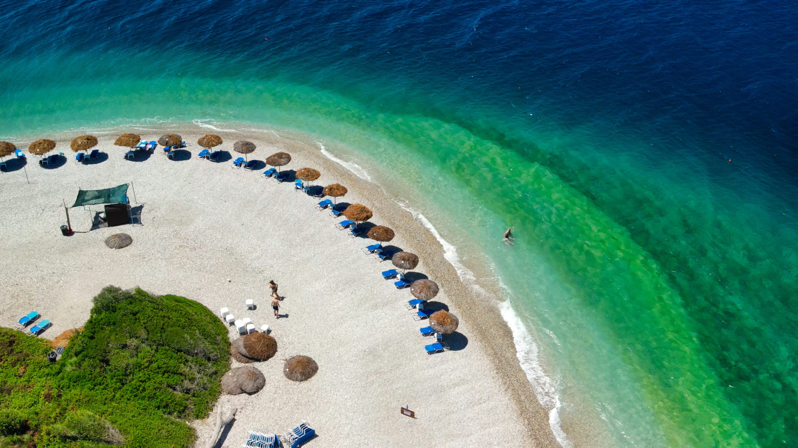 Aerial view of Agios Dimitrios Beach in Alonissos, Greece.