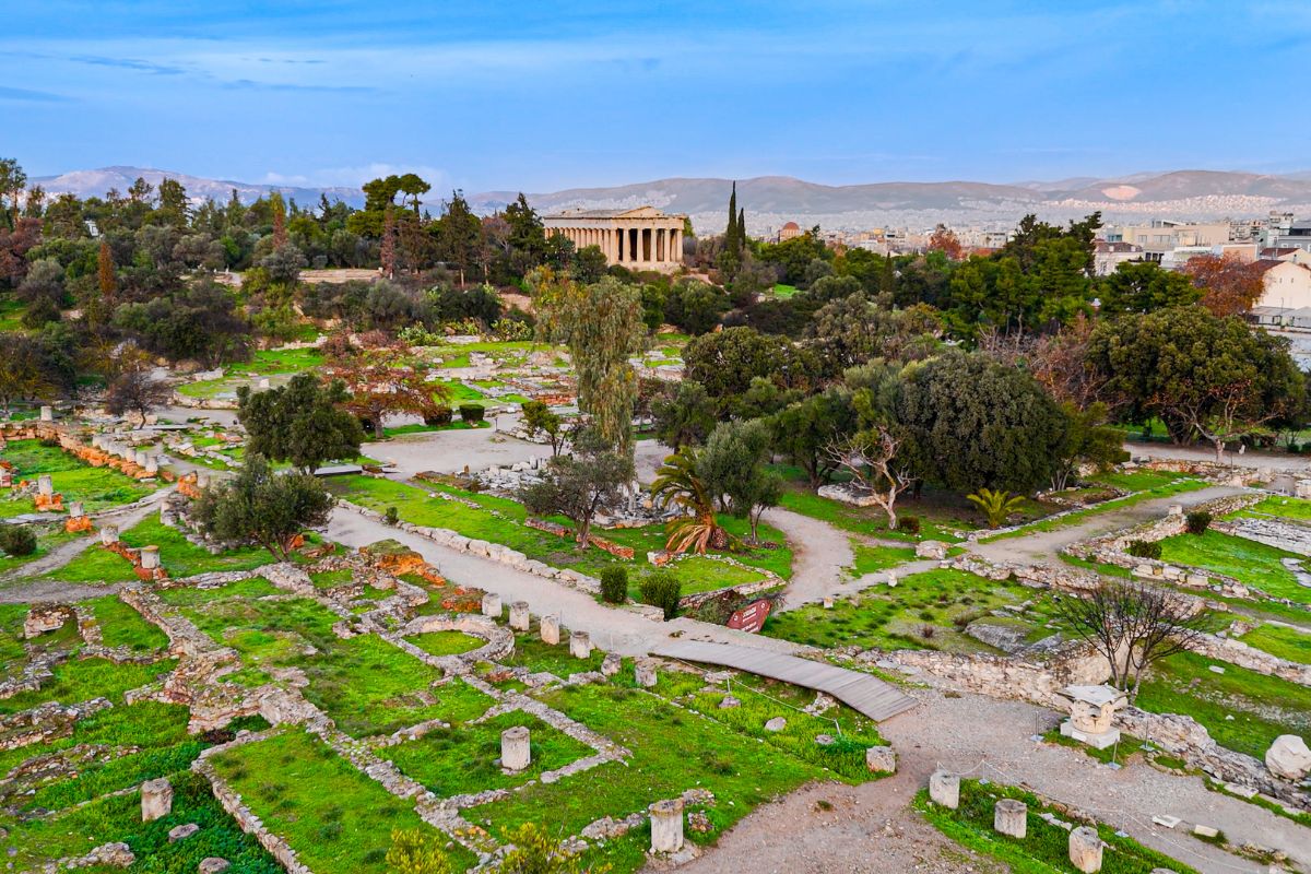 Temple of Hephaestus, one of the best-preserved ancient Greek temples, located in the Ancient Agora of Athens, Greece