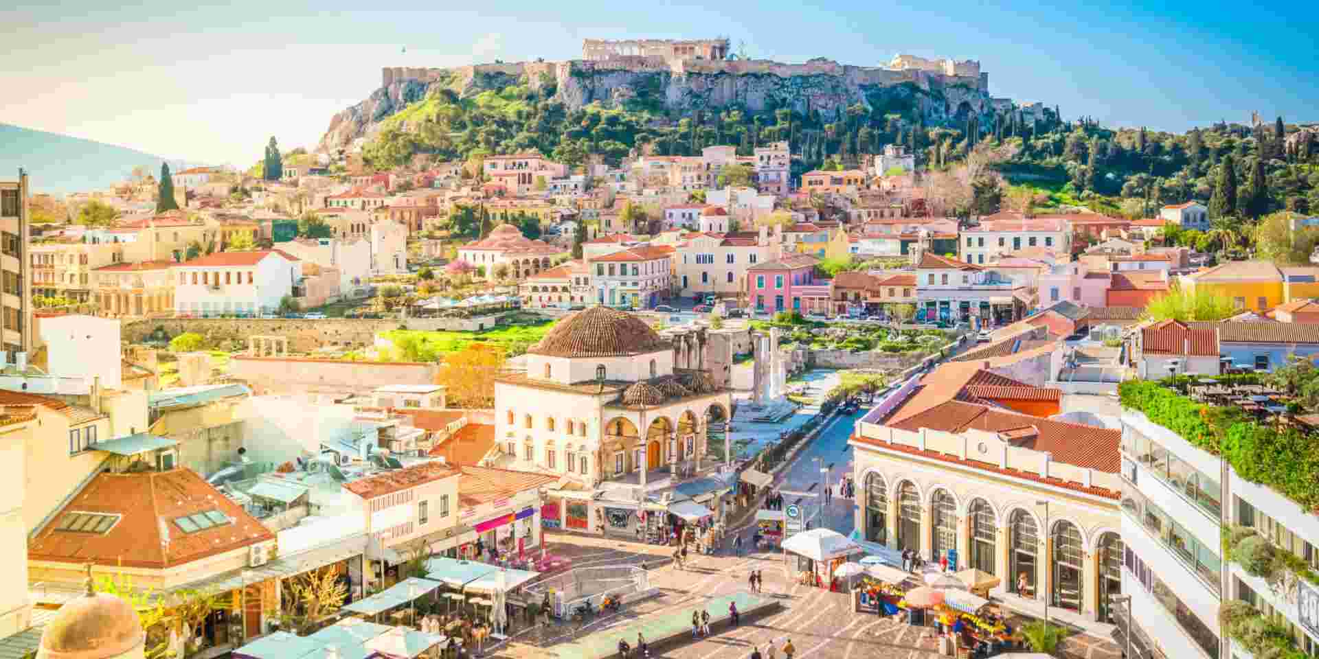 Skyline of Athenth with Moanstiraki square and Acropolis hill, Athens Greece Honeymoon in Athens, Greece_feature