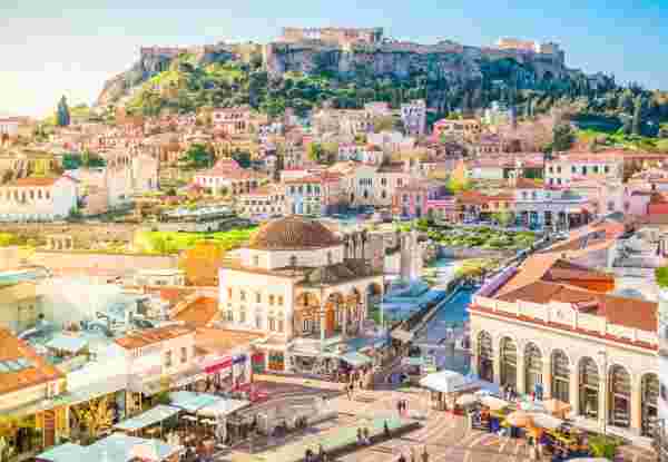 Skyline of Athenth with Moanstiraki square and Acropolis hill, Athens Greece Honeymoon in Athens, Greece_feature