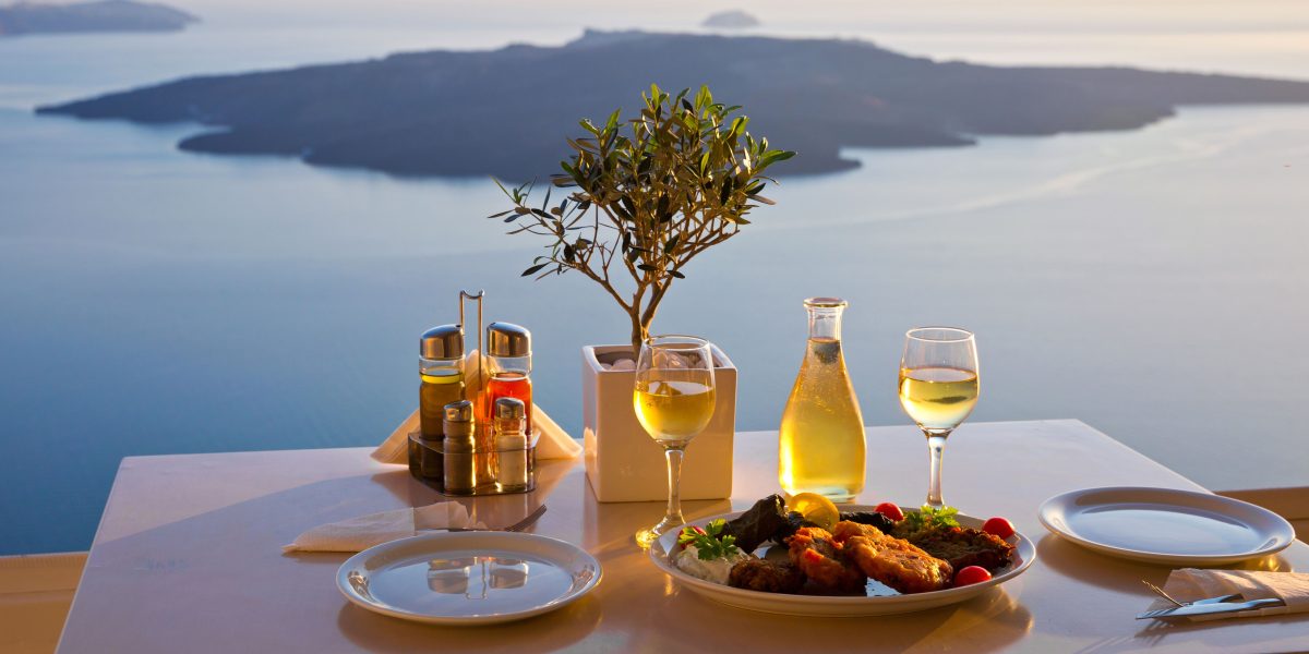 caldera view dinner for two on santorini island.