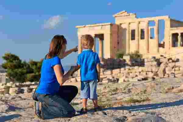 family in Acropolis,  Athens, Greece