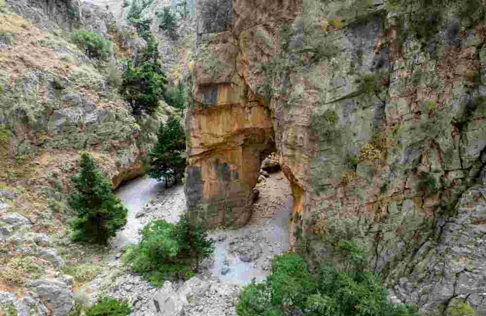 Aerial summer sunny view of Imbros Gorge, Crete, Greece
