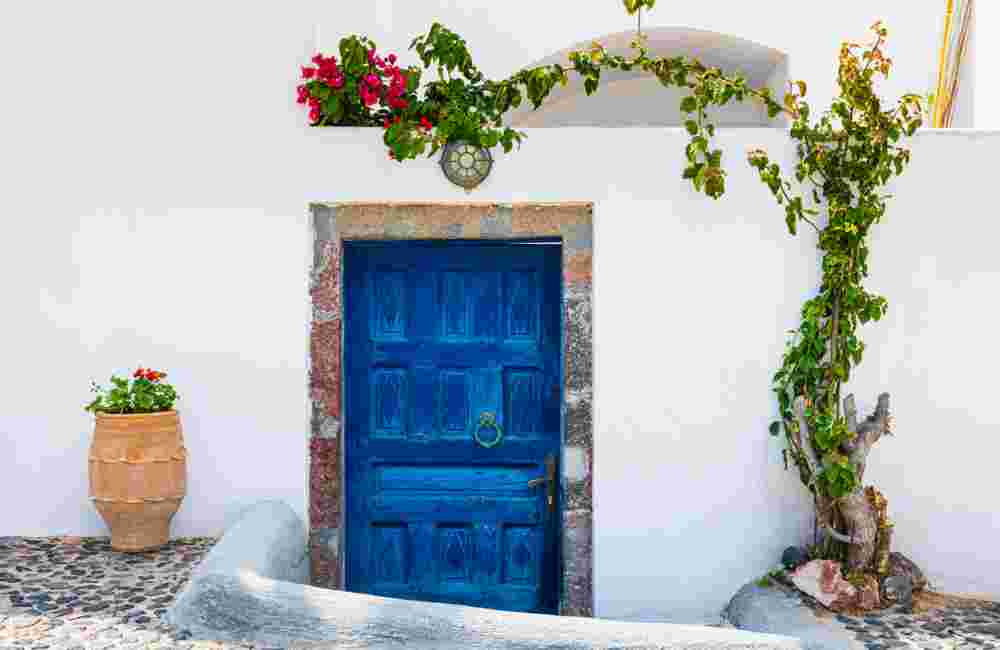 White cycladic architecture in Santorini island, Greece.