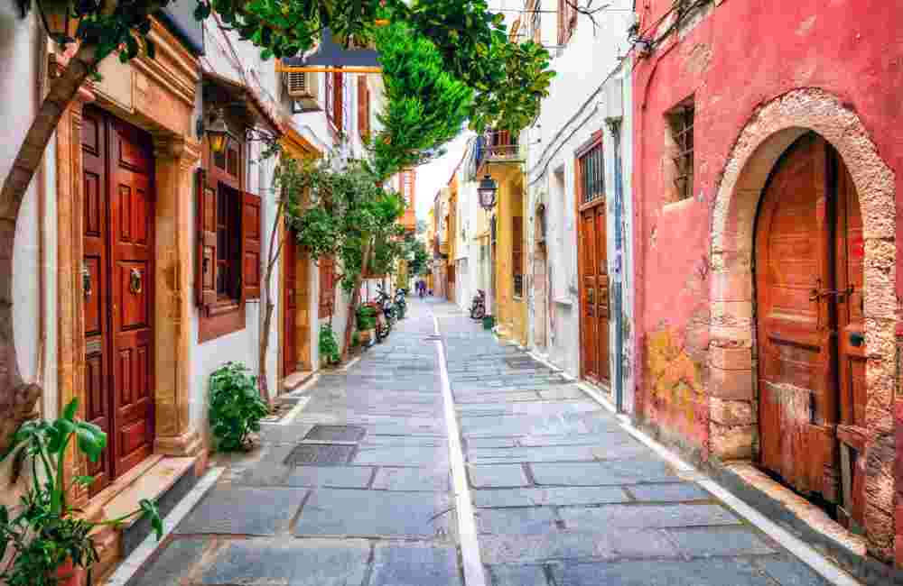 Charming streets of old town in Rethymno.Crete island, Greece