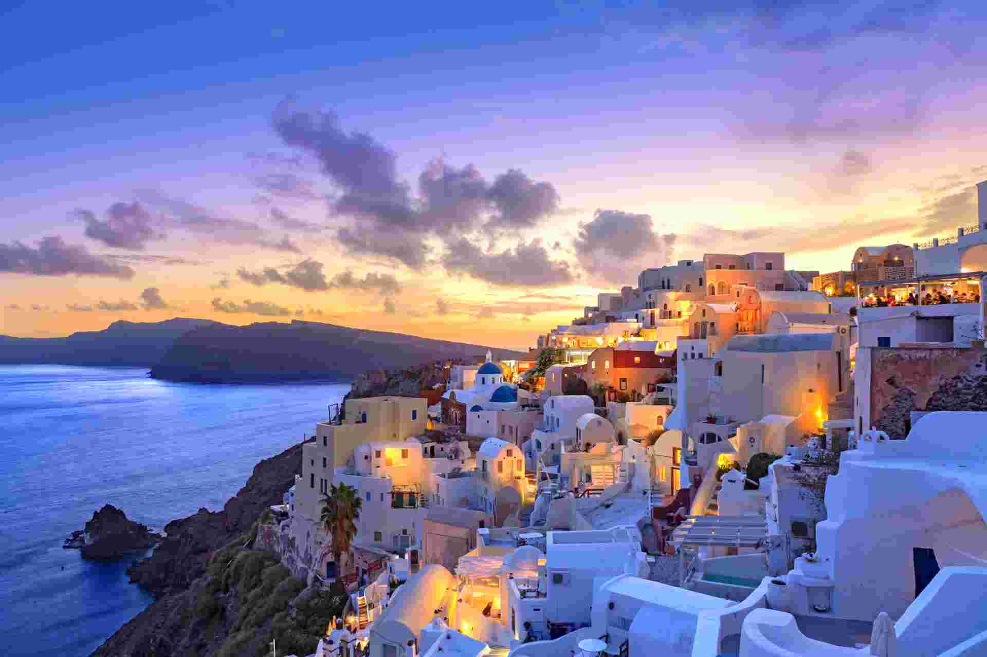 santorini beaches Santorini sunset at dawn village of Oia Greece