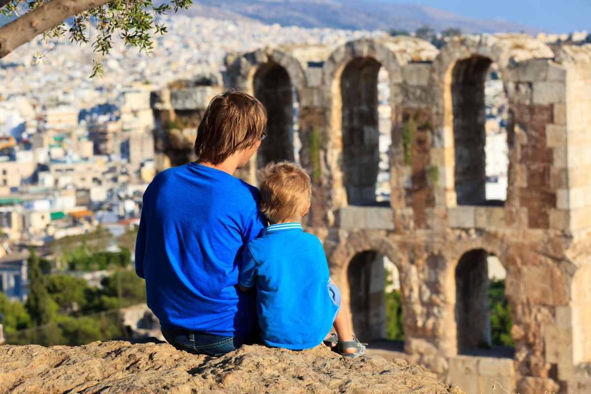 family in Acropolis, Athens, Greece