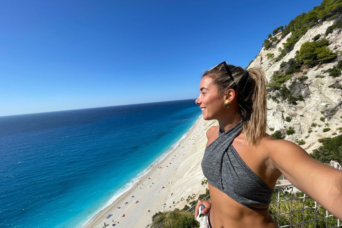 Young woman enjoying Lefkada