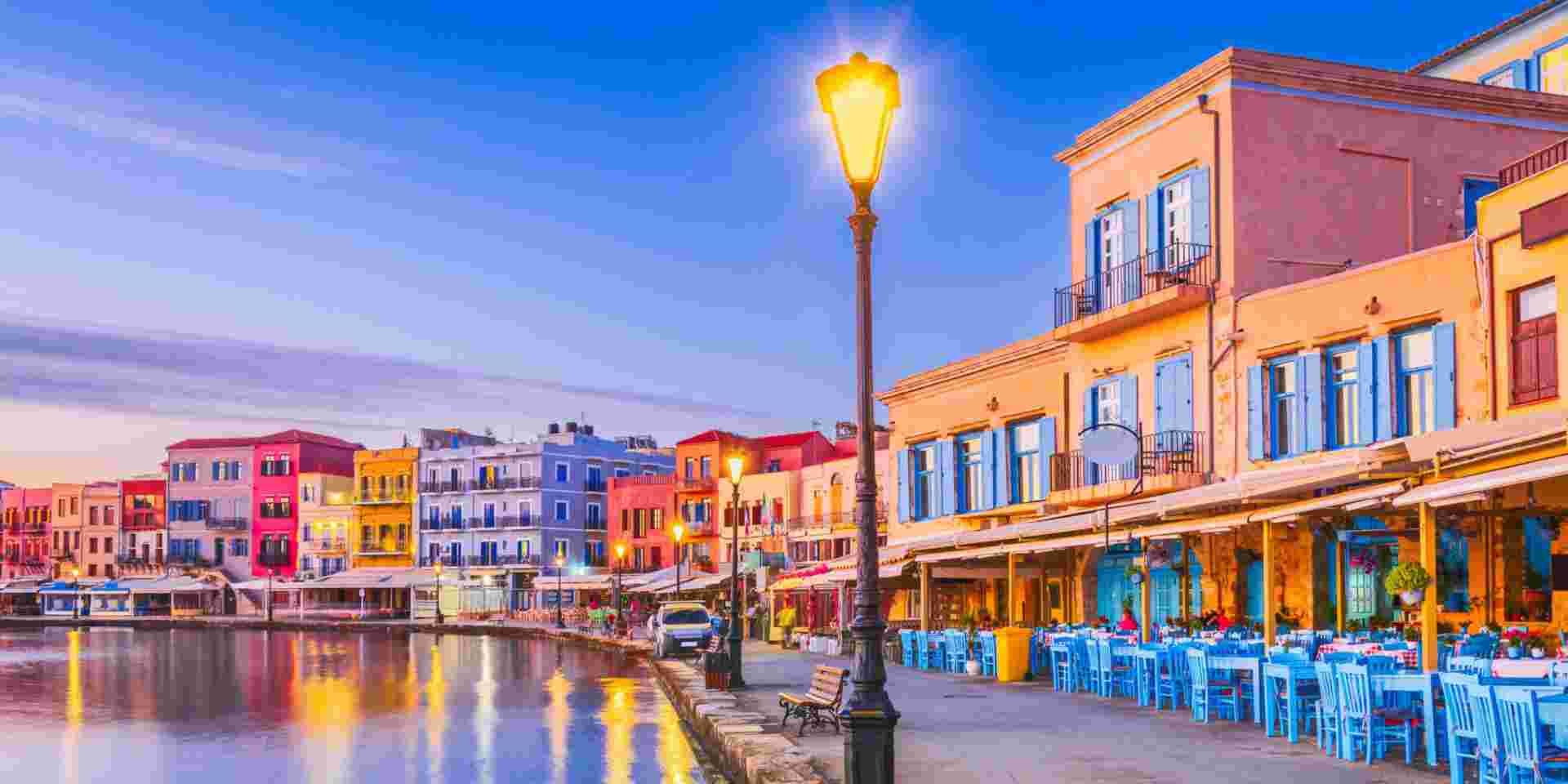 Chania, Crete. Beautiful Greece and best scenic places - panorama of picturesque old Venetian Harbor in town of Chania. chania crete_weather in greece in may_feature