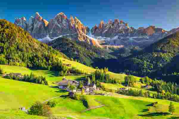 Stunning spring landscape with Santa Maddalena village, Dolomites, Italy, Europe