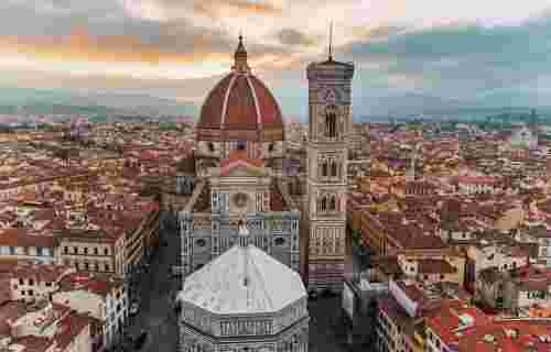 Aerial view of Piazza del Duomo in Florence, Italy