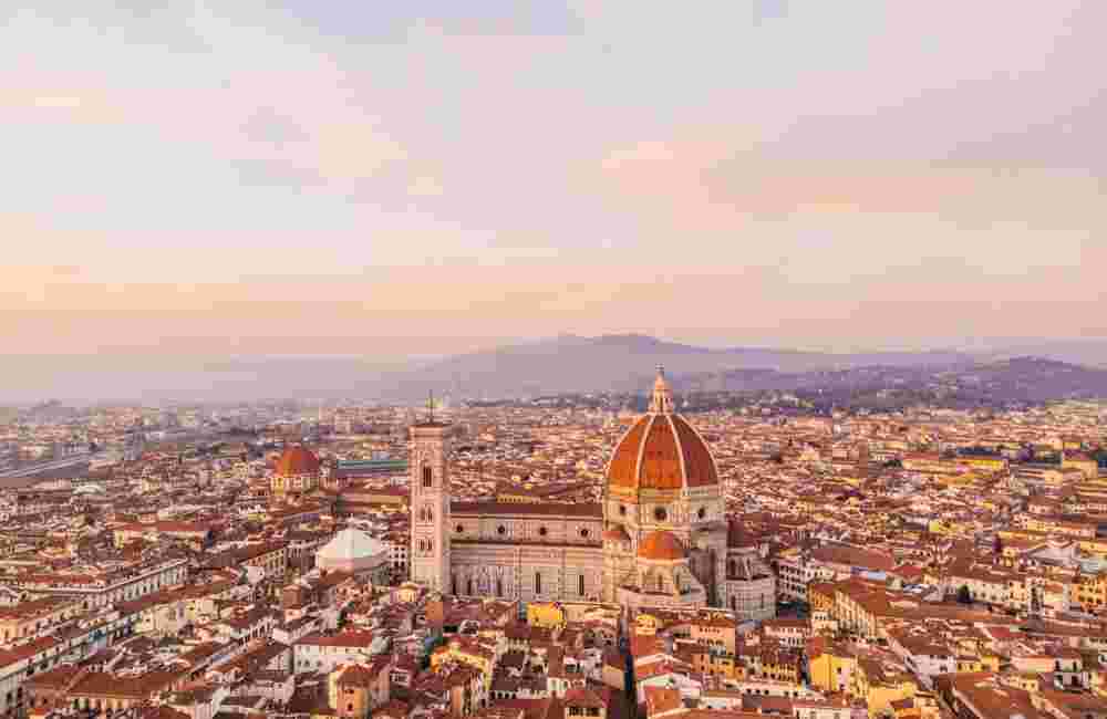 Aerial view of Florence's skyline at sunset