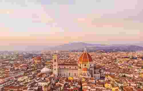 Aerial view of Florence's skyline at sunset