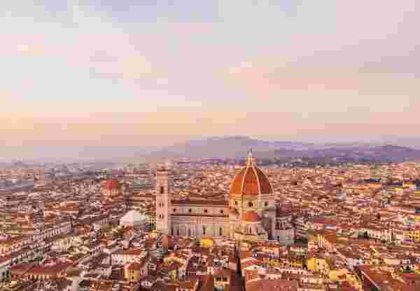 Aerial view of Florence's skyline at sunset