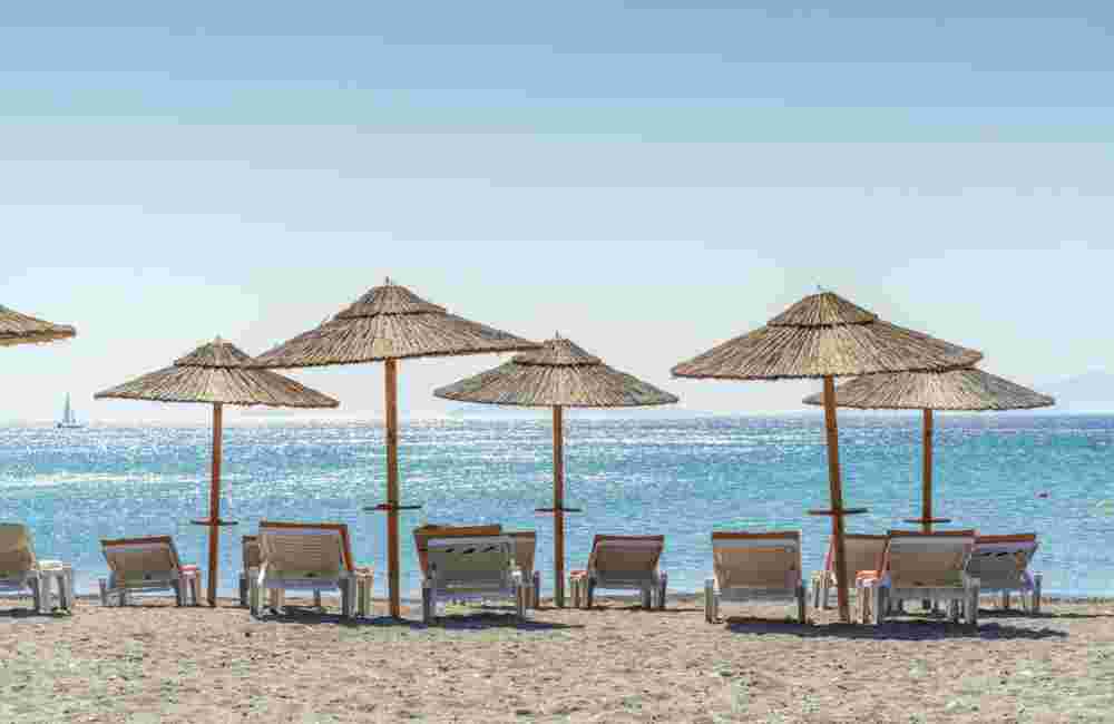 The sea and parasols at the Beach