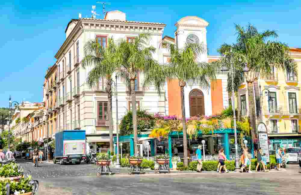Tourists enjoying the sights and shopping along the streets of Sorrento