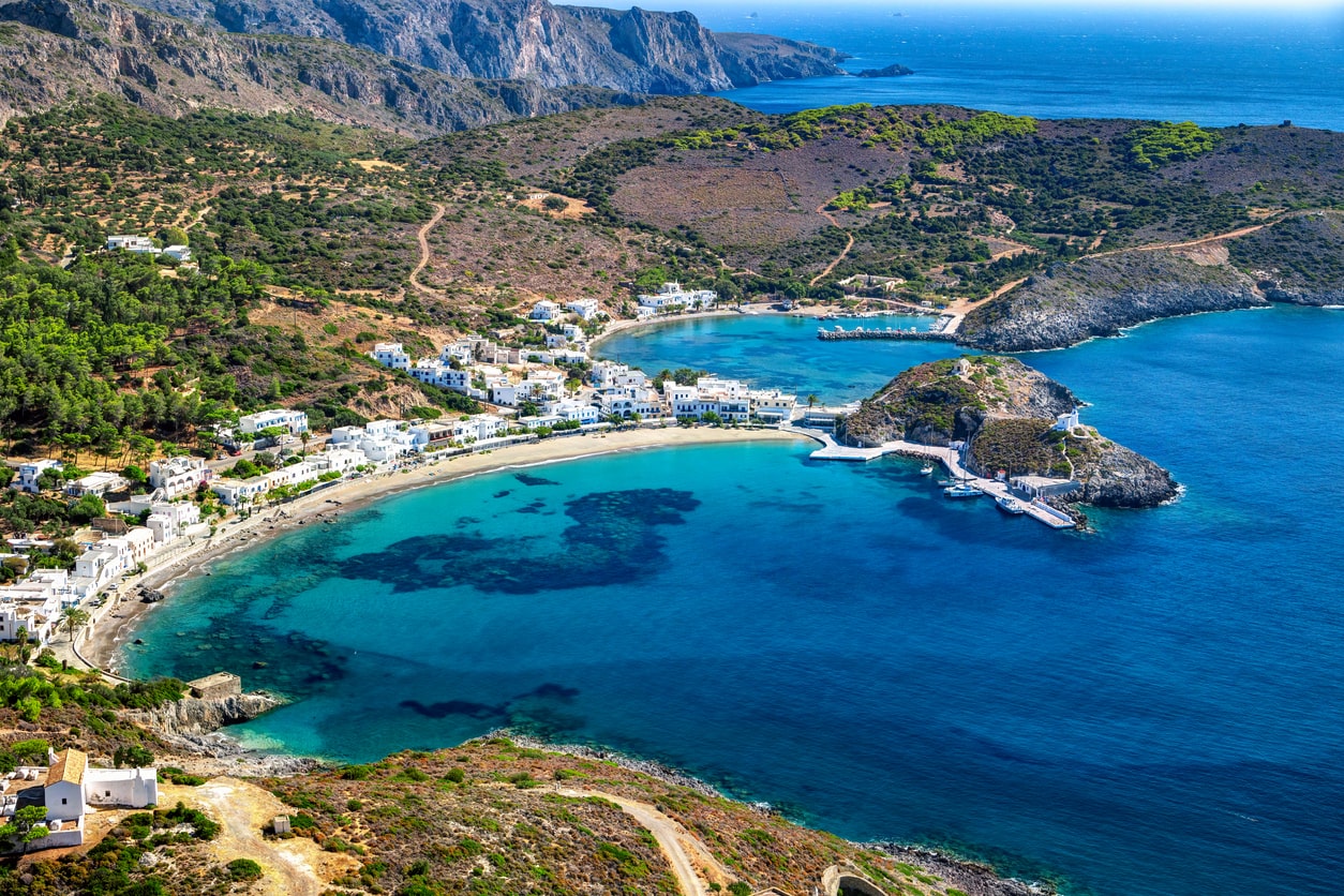 Kapsali with the turquoise waters, Kythira island, Greece