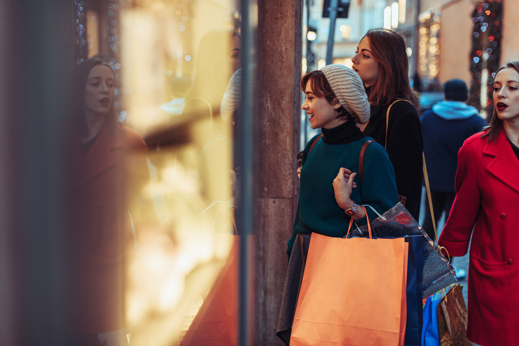 Women shopping during winter christmas sales in Piazza di Spagna and Via dei Condotti in Rome, Italy
