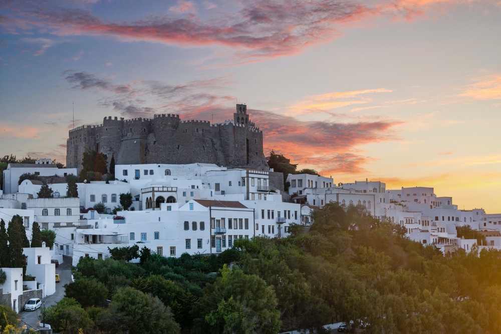 Chora Village at sunset in Patmos Island
