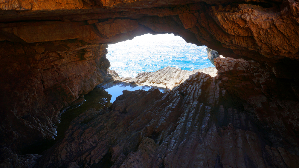 famous rocky seascape of Koufonisi island with caves