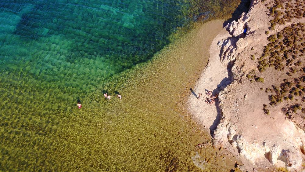 Aerial bird's eye view photo taken by drone of famous rocky beach