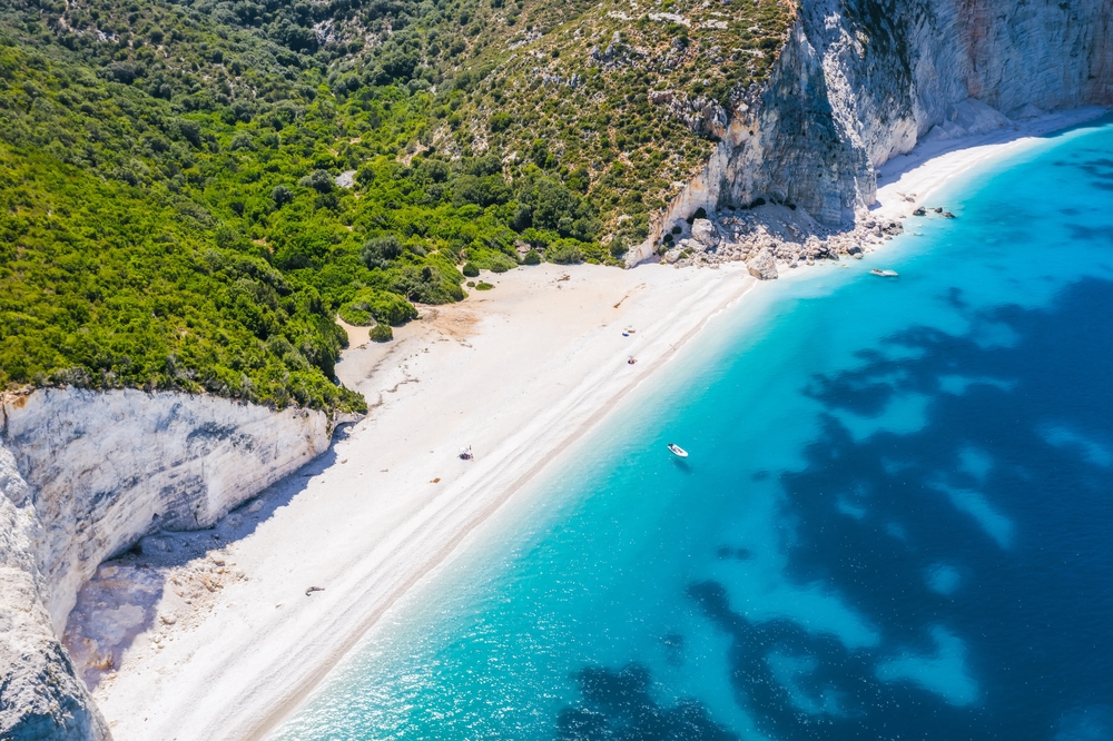 Remote and hidden Fteri beach in Kefalonia Island, Greece, Europe.