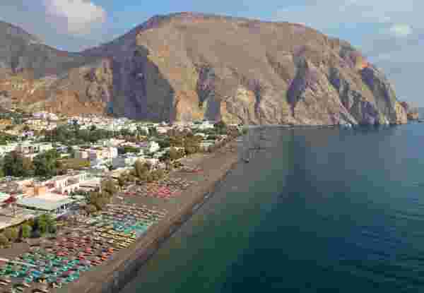 Aerial,Drone,Photo,Of,Famous,Volcanic,Beach,And,Bay,Of