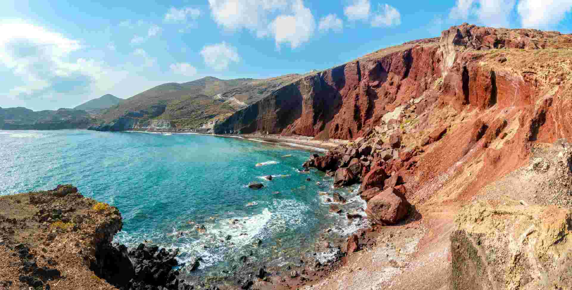 Panorama,Of,The,Red,Beach,On,Santorini,Island,,Greece