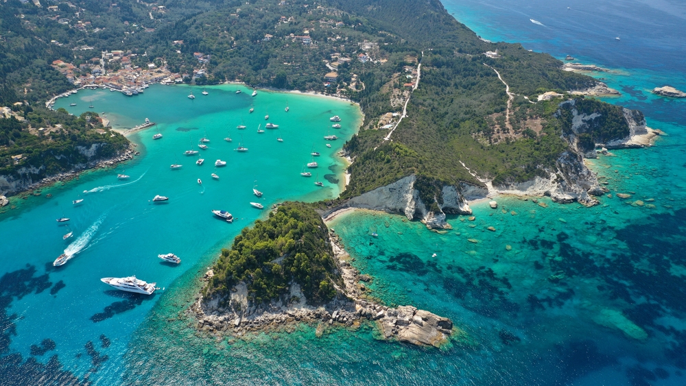 aerial view of Lakka in Paxos Greece island