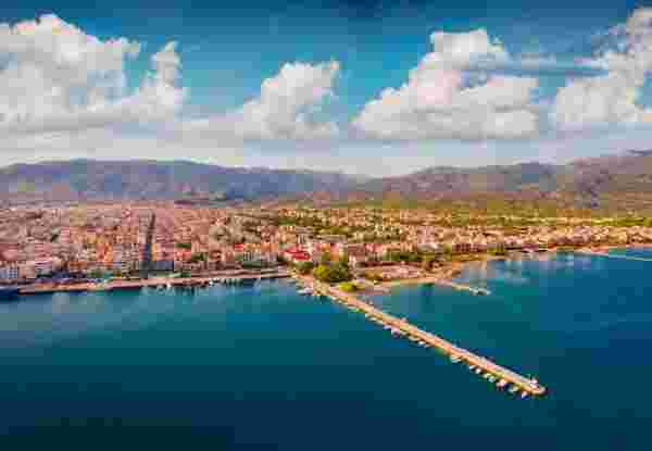 Aerial summer cityscape of Kalamata port Aerial summer cityscape of Kalamata port